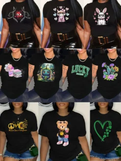 Plus Size Women's Fashion Style Trendy Pattern Print Short Sleeve T-Shirt -Plus Size Dresses Shop ea9b9a291acf02a8