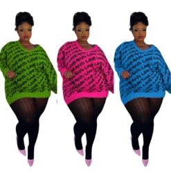 Plus Plus Size Women's Knitting Letter Ripped Sweater Maxi Sweater -Plus Size Dresses Shop eabc4ec47a2cb4a5