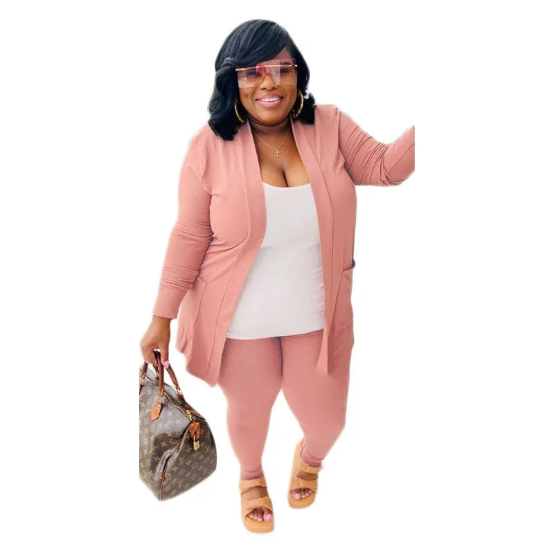 Spring Plus Size Fashion Women's Sexy Solid Color Cardigan Tight Fitting Three-Piece Pants Set 11 Spring Plus Size Fashion Women's Sexy Solid Color Cardigan Tight Fitting Three-Piece Pants Set - Image 9