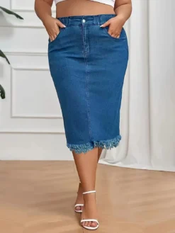Plus Size Tassel Stretch Denim Skirt -Plus Size Dresses Shop ebf8370540b9d232