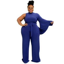 Fashion Plus Size Women's Solid Lace-Up Slash Shoulder Wide Sleeve Jumpsuit -Plus Size Dresses Shop ec4d42f923314381