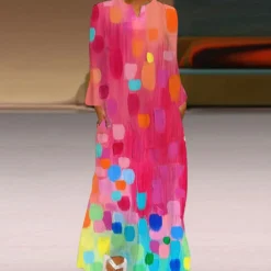 Women's Spring And Autumn Printed Fashion Chic V-Neck Loose Long-Sleeved Dress 19 Women's Spring And Autumn Printed Fashion Chic V-Neck Loose Long-Sleeved Dress -Plus Size Dresses Shop ecb659490c49bf59