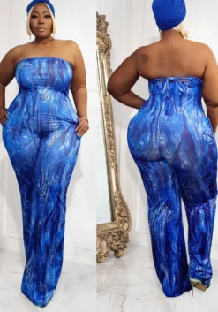 Plus Size Women Sexy Strapless Printed Wide Leg Jumpsuit -Plus Size Dresses Shop ed3ed03434c03f10