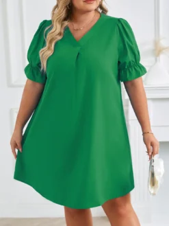 Plus Size V Neck Short Sleeve Solid Dress -Plus Size Dresses Shop ed421ff9f71cfc2f
