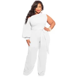 Fall Plus Size Women'S Slash Shoulder Single Sleeve Wide Leg Jumpsuit With Belt -Plus Size Dresses Shop ed6236d506b9ec8f