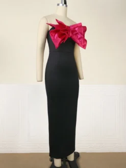 Contrast Bow Dress Sexy Strapless Sleeveless Formal Party Evening Dress