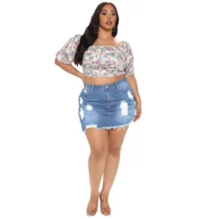 Sexy Frayed Raw Edge High Waist Irregular Denim Skirt -Plus Size Dresses Shop ede6574cb7adc697