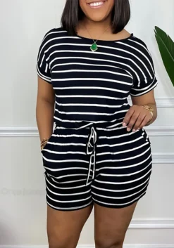 Fashion Plus Size Round Neck Casual Loose Comfort Striped Two Piece Shorts Set -Plus Size Dresses Shop ee91f87d61c09139