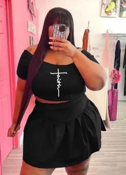 Fashion Casual Sport Print Short Sleeve Two-Piece Plus Size Women'S Skirt Set -Plus Size Dresses Shop ef035093f691f08e