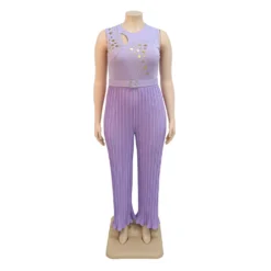 Ladies Round Neck Sleeveless Beaded Casual Loose Pleated Jumpsuit With Belt -Plus Size Dresses Shop ef413e350c70860b