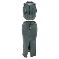 Plus Size Women's Denim Sleeveelss Zipper Top Slit Long Skirt Two Piece Set 17 Plus Size Women's Denim Sleeveelss Zipper Top Slit Long Skirt Two Piece Set -Plus Size Dresses Shop ef6d41cce50c0ee6