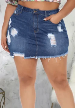 Sexy Frayed Raw Edge High Waist Irregular Denim Skirt -Plus Size Dresses Shop ef809bf5c28ca8af