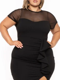 Plus Size Women's Spring Summer Chic Elegant Ruffled Mesh Patchwork Dress For Women -Plus Size Dresses Shop efbf8db77d46a23d