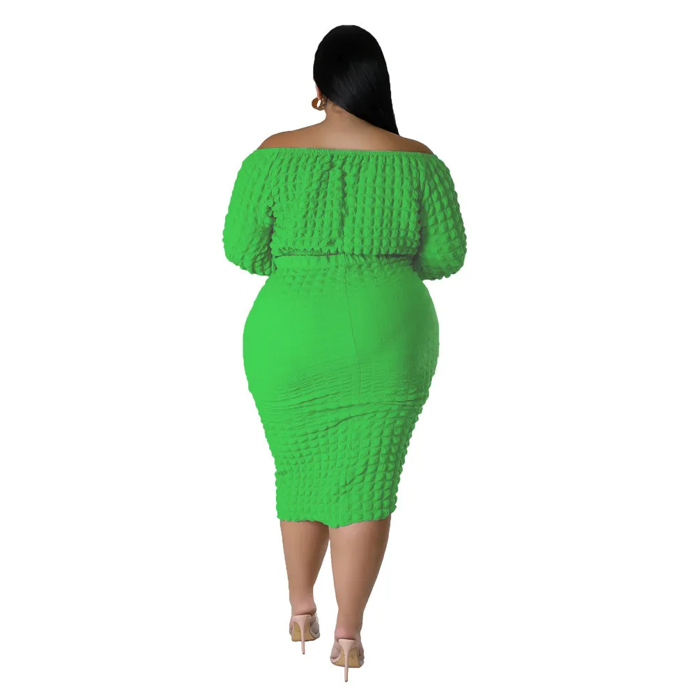 Plus Size Women's Fall Set Off Shoulder Solid Bubble Two Piece Skirt Set 10 Plus Size Women's Fall Set Off Shoulder Solid Bubble Two Piece Skirt Set - Image 8