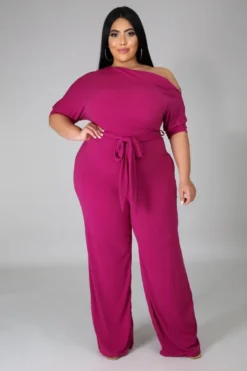 Summer Plus Size Pink Slash Shoulder Formal Jumpsuit -Plus Size Dresses Shop efcfa7a84c3d5928