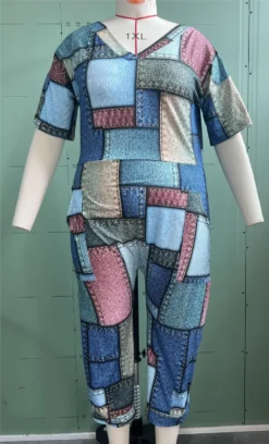 Plus Size Women Summer Loose V Neck Print Jumpsuit -Plus Size Dresses Shop efdea25bd5d9ce51