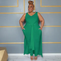 Plus Size Women Casual V Neck Slit Pocket Sleeveless Top And Solid Skirt Two-Piece Set -Plus Size Dresses Shop f058d718df669e98