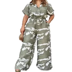 Plus Size Women's Fall Short Sleeve Jumpsuit