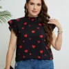 Summer Black Heart Print Oversized Chic Casual Top -Plus Size Dresses Shop f0e2056153cbff36