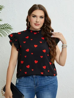 Summer Black Heart Print Oversized Chic Casual Top
