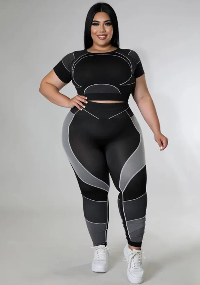 Plus Size Women's Sports Tight Fitting Yoga Two Piece Pants Set 22 Plus Size Women's Sports Tight Fitting Yoga Two Piece Pants Set - Image 20