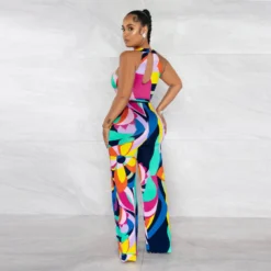 Sexy Print Halter Neck Sleeveless Jumpsuit -Plus Size Dresses Shop f2913e2e0bc14d52