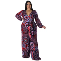 Plus Size Women Fall Print Long Sleeve Jumpsuit -Plus Size Dresses Shop f33fbedd44717692