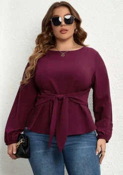 Autumn And Spring Women'S V-Neck Long-Sleeved Purple Shirt Tie Top -Plus Size Dresses Shop f3464b0d46a8c23d