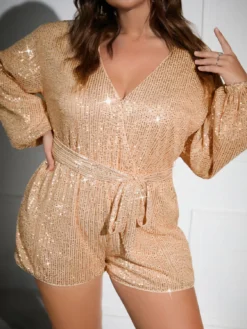 Women Sexy Lantern Long Sleeve Sequin Jumpsuit -Plus Size Dresses Shop f3526b7879fc6b5a