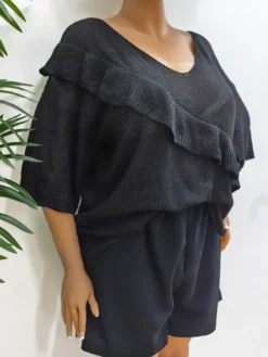 Plus Size Women Quarter Sleeve Top Ruffled Loose Sweater -Plus Size Dresses Shop f36c87838f9583e0