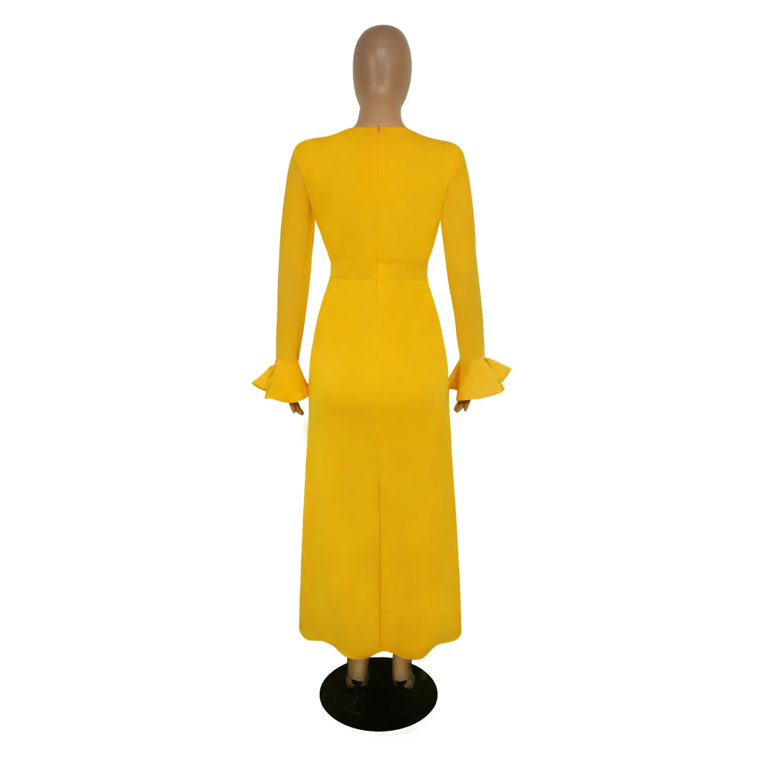 Women's Round Neck Long Sleeve Mesh Patchwork Maxi Dress Solid Plus Size Dress 22 Women's Round Neck Long Sleeve Mesh Patchwork Maxi Dress Solid Plus Size Dress - Image 20