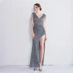 Sexy Slit V-neck Long Sequins Plus Size Beauty Formal Party Evening Dress -Plus Size Dresses Shop f3bf214db86495de