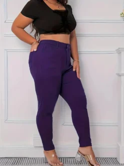 Spring Purple Plus Size Tight Fitting Denim Pants -Plus Size Dresses Shop f3c81655ffa9498f