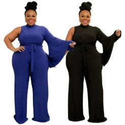 Fashion Plus Size Women's Solid Lace-Up Slash Shoulder Wide Sleeve Jumpsuit -Plus Size Dresses Shop f3fee9ff886ed815