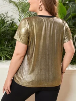 Plus Size Women Summer Bright Patchwork Round Neck Short Sleeve T-Shirt -Plus Size Dresses Shop f425509ae2e1fb8b