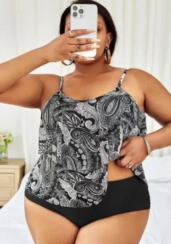 Print High Waist Two Piece Plus Size Tankini Swimsuit -Plus Size Dresses Shop f46ffe7df92f1525