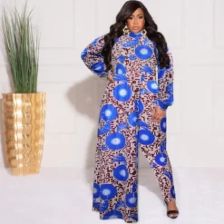 Plus Size Women's Long Autumn Print Fake Two-Piece Jumpsuit -Plus Size Dresses Shop f4d6549e5cf6204e