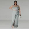 Plus Size Women's Tassel Irregular Sleeveless Two Piece Skirt Set