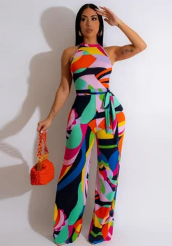 Sexy Print Halter Neck Sleeveless Jumpsuit -Plus Size Dresses Shop f53931f24fc43119