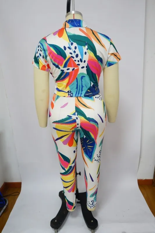 Plus Size Women's Printed Summer Short Sleeve Shirt Trousers Fashion Casual Two Piece Set 13 Plus Size Women's Printed Summer Short Sleeve Shirt Trousers Fashion Casual Two Piece Set - Image 11