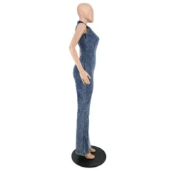 Plus Size Women's Fall Color Block Wash Sexy Denim Jumpsuit -Plus Size Dresses Shop f5e56b9d803529aa