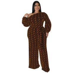 Plus Size Women's Fall New Fashion Casual Print Long Sleeve Jumpsuit -Plus Size Dresses Shop f5fb43347f58495d