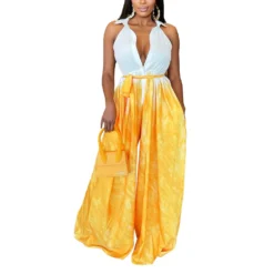 Women Sexy Print Shirt Collar Wide Leg Lace-Up Jumpsuit -Plus Size Dresses Shop f613798c31543831