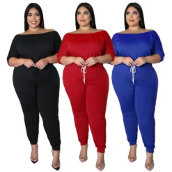Short Sleeve Jumpsuit Women's Drawstring High Waist Slim Fit One-Piece Solid Track Pants -Plus Size Dresses Shop f61a6a1ff334c60a
