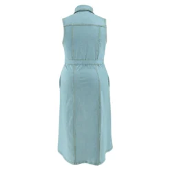 Plus Size Women's Turndown Collar Sleeveless Button Belt Denim Long Dress -Plus Size Dresses Shop f646653a8ba50433