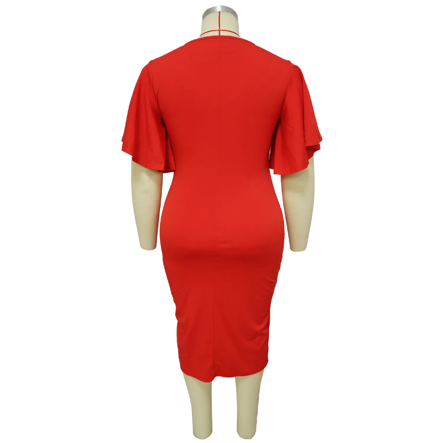 Chic Women's Solid Color V-neck Ruffle Slim Sexy Plus Size Dress 11 Chic Women's Solid Color V-neck Ruffle Slim Sexy Plus Size Dress - Image 9