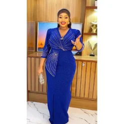 Plus Size Africa Women Irregular Beaded Beaded V-Neck Dress -Plus Size Dresses Shop f6e89a59a861bed4