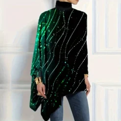 Christmas Women Printed Loose Turtle Collar Casual Irregular Top -Plus Size Dresses Shop f6f394a8a1c627fe