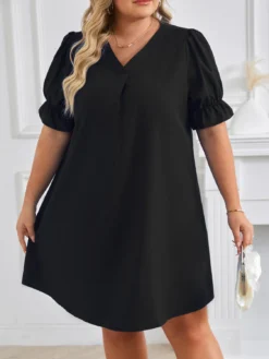 Plus Size V Neck Short Sleeve Solid Dress -Plus Size Dresses Shop f713c87a4250f6e6