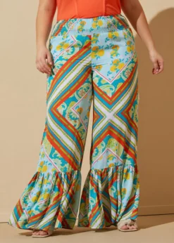 Plus Size Summer Print Wide Leg Pants